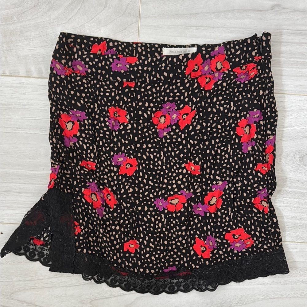 Urban Outfitters Floral Black Skirt with Lace Trim